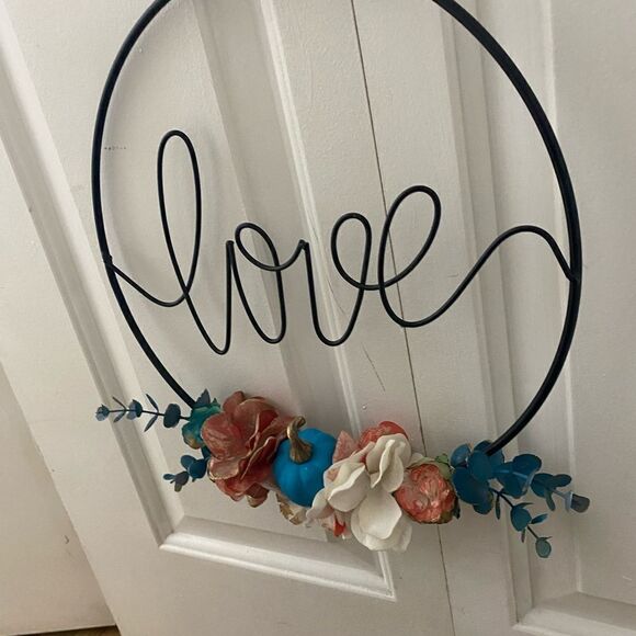 Coral, Teal, and White Autumn Minimalist Wreath - Picture 2 of 5